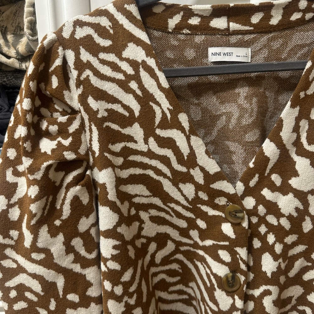 Nine West Zebra Patterned Cardigan in Brown and Cream